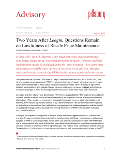 Two Years After Leegin, Questions Remain on Lawfulness of Resale