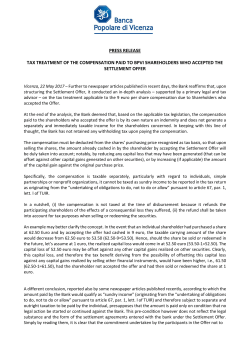 press release tax treatment of the compensation paid to bpvi