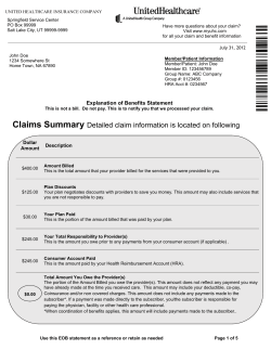 Claims Summary Detailed claim information is located on following