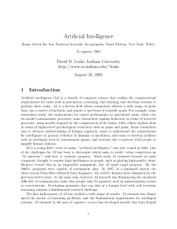 Arti cial Intelligence 1 Introduction