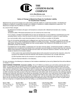 Notice of Change to MasterCard Rules for Cardholder Liability for