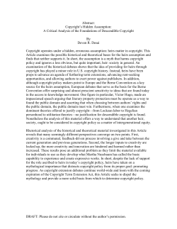 Abstract: Copyright`s Hidden Assumption: A Critical Analysis of the