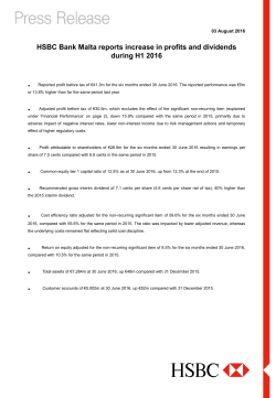 HSBC Bank Malta reports increase in profits and dividends during