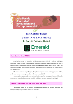 2016 Call for Papers for Vol.10 No.1, No.2 and No.