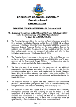 Executive Council decisions - Rodrigues Regional Assembly