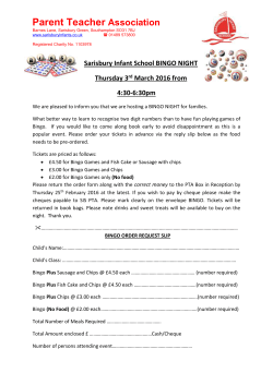 Sarisbury Infant School BINGO NIGHT Thursday 3 rd March 2016