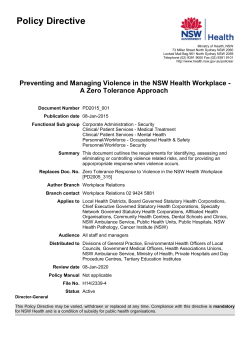 Preventing and Managing Violence in the NSW Health Workplace