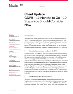 Client Update GDPR &ndash; 12 Months to Go &ndash; 10 Steps You Should