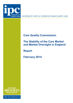 Care Quality Commission The Stability of the Care Market