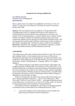 Perspectives for Strong Artificial Life