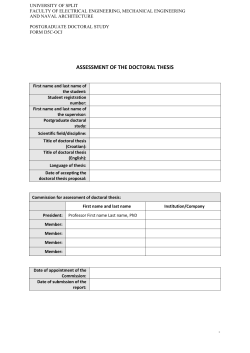 ASSESSMENT OF THE DOCTORAL THESIS First name and last