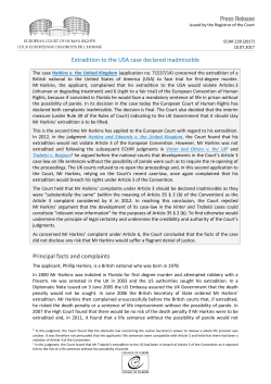 Extradition to the USA case declared inadmissible Principal facts