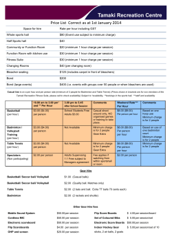 Price List 2014 - Tamaki Recreation Centre