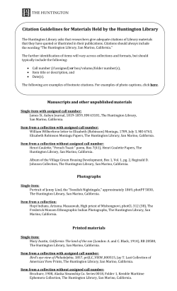 Citation Guidelines for Materials Held by the Huntington Library