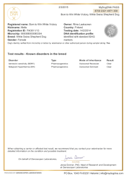 Test results - Known disorders in the breed