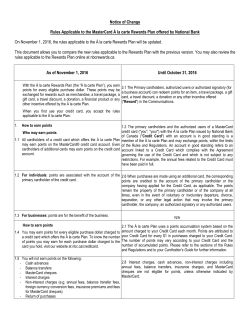 Notice of Change Rules Applicable to the