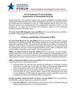 The President`s FY 2016 Budget Department of Homeland Security