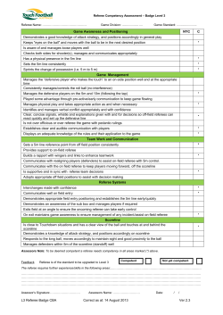 L3 Referee Badge CBA Correct as at: 14 August 2013 Ver 2.3 Game