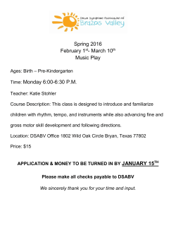 Spring 2016 February 1st- March 10th Music Play Time: Monday 6
