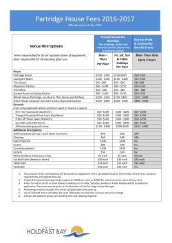 Partridge House Venue Hire Fees 2016