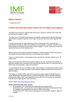 Media release Credit card late fees class action set for