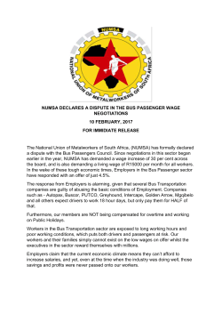 NUMSA declares a dispute in the bus passenger wage