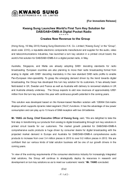 Kwang Sung Launches World`s First Turn Key Solution for DAB/DAB