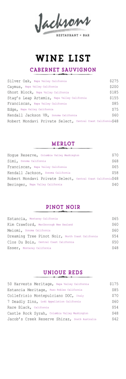 275 $200 $185 Stag`s Leap Artemis, Napa Valley California $155