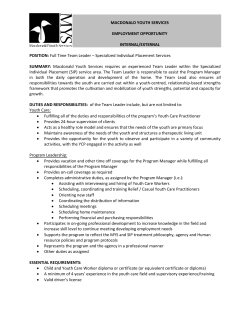 Team Leader Macdonald Youth Services , Full Time In the field of