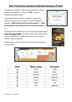 Best Yr10 Science Student Individual Research Project Class Given