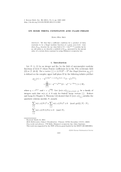 ON SOME THETA CONSTANTS AND CLASS FIELDS 1