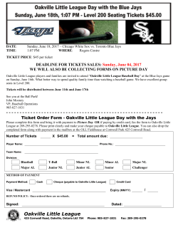 &ldquo;OAKVILLE LITTLE LEAGUE BASEBALL DAY&rdquo; AT THE BLUE JAYS