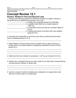 Concept Review 12.1 Section: Newton`s First and Second Laws