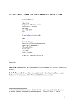 Interpretivism CPS final - RAW Rhodes, Professor Of Government