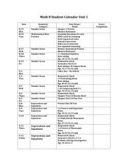 Math 8 Student Calendar Unit 1