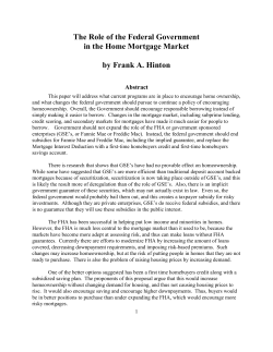 The Role of the Federal Government in the Home Mortgage Market