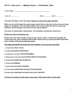 CS 171, Intro to AI &mdash; Midterm Exam &mdash; Fall Quarter, 2016