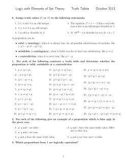 Logic with Elements of Set Theory Truth Tables October 2013