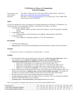 CS 420 Intro to Theory of Computation Fall 2016 Syllabus