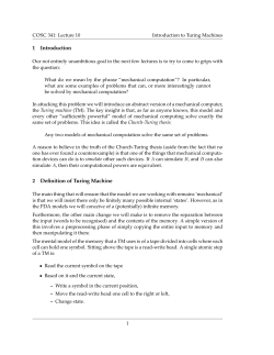 1 Introduction 2 Definition of Turing Machine