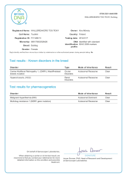 Test results - Known disorders in the breed Test results for
