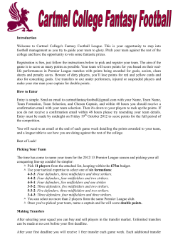 Introduction Welcome to Cartmel College`s Fantasy Football League