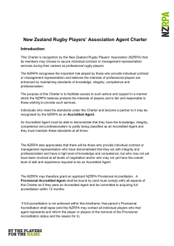 New Zealand Rugby Players` Association Agent Charter