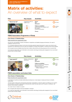 Matrix of activities: An overview of what to expect
