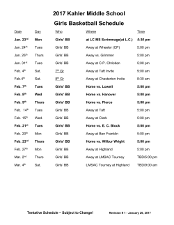 2017 Kahler Middle School Girls Basketball Schedule