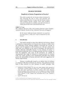 HEARSAY REFORMS Simplicity in Statute, Pragmatism in Practice?