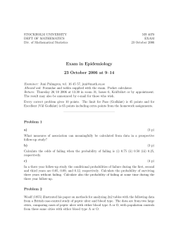 Exam in Epidemiology 23 October 2006 at 9&ndash;14