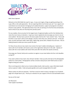 Hello Team Captains! Welcome to the 2016 Walk the Loop for Lupus