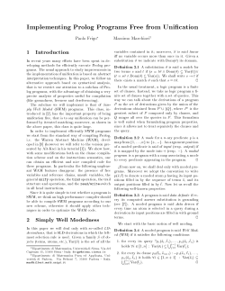 Implementing Prolog Programs Free from Unification