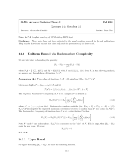 Lecture 14: October 19 14.1 Uniform Bound via